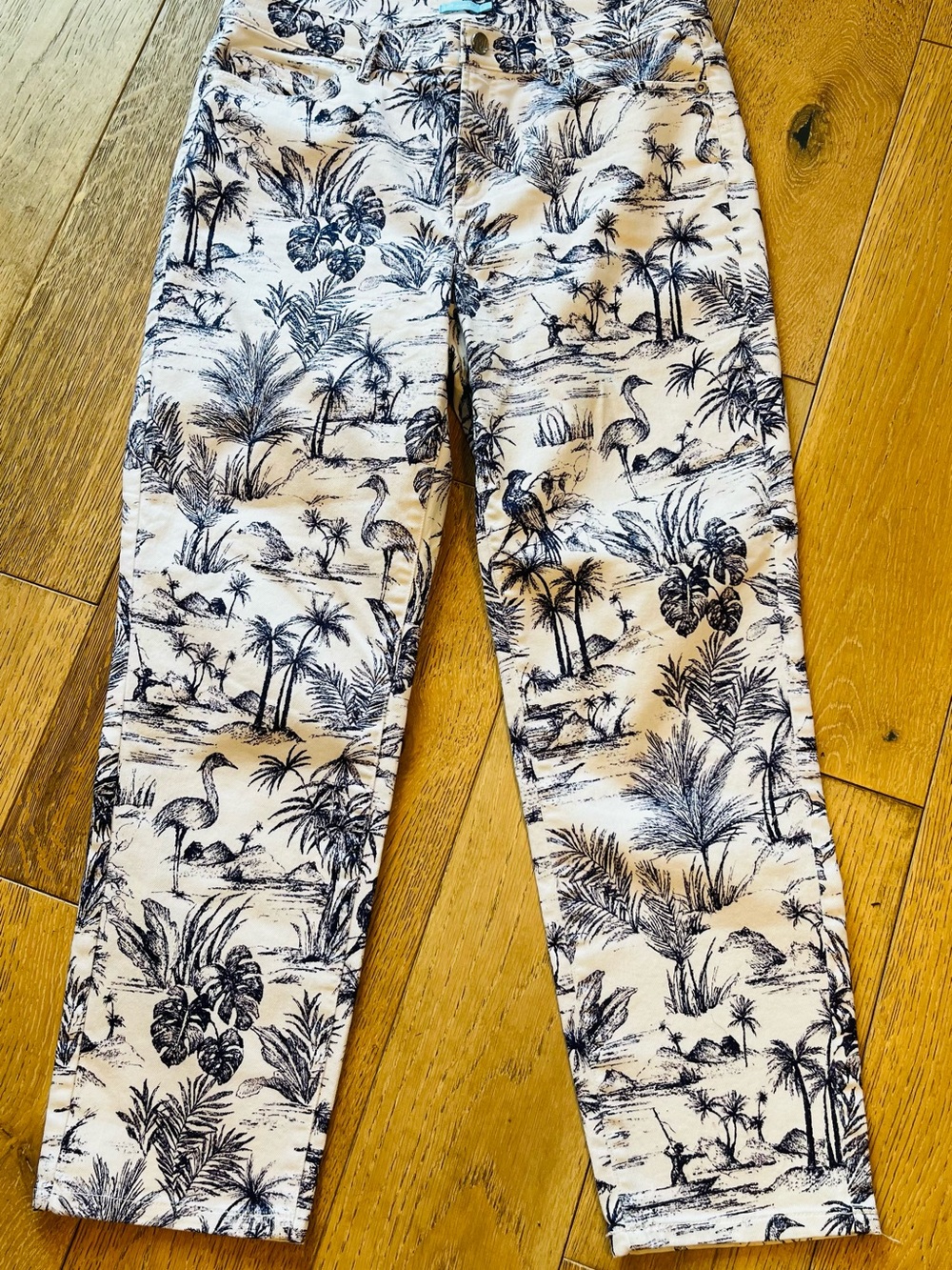 J. McLAUGHLIN Jeans/Pants “Alma” Toile Tropical Heron Print Preppy Size 8